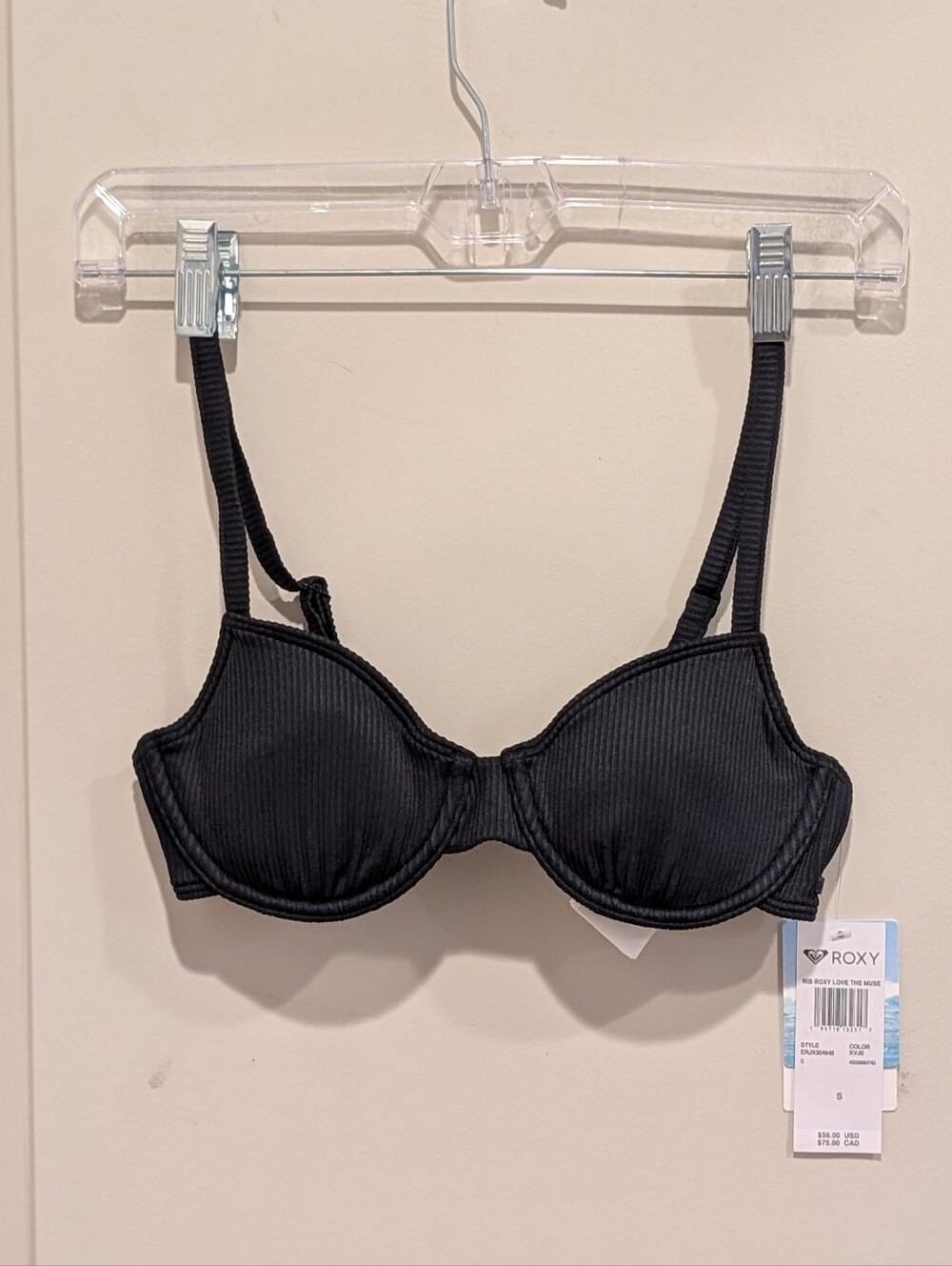 Roxy Black Ribbed Underwire Bikini Top Size Small